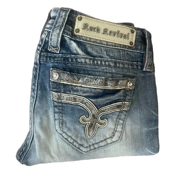 LAST CALL Rock Revival Easy Crop Jeans Women’s Size 27 Distressed Embellished - Picture 1 of 13